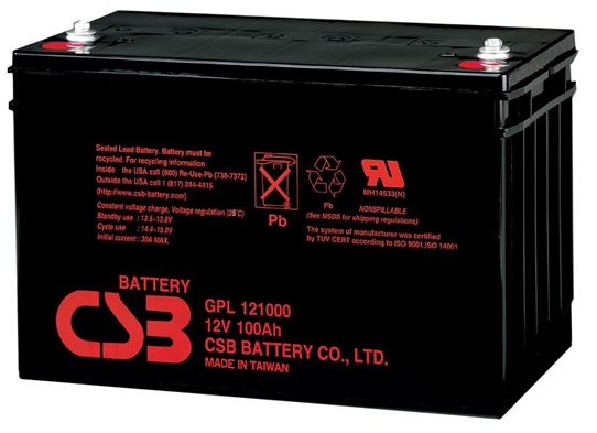 Bateria 12V-100Ah / CSB GPL121000 AGM | 2304 - Bateria CSB Sellada libre de mantenimiento, Tecnología Absorbent Glass Mat (AGM), 12V/100Ah @ 20-Hr Rate, Larga vida y gran confiabilidad, Baja autodescarga: Menos del 10% después de 90 días