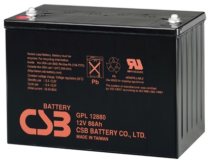 Bateria 12V- 88Ah / CSB GPL12880 AGM | 2304 - Bateria CSB GPL 12880 / Tecnología Absorbent Glass Mat (AGM), 12V/88Ah @ 20-Hr Rate, Larga vida y gran confiabilidad, Baja autodescarga: Menos del 10% después de 90 días