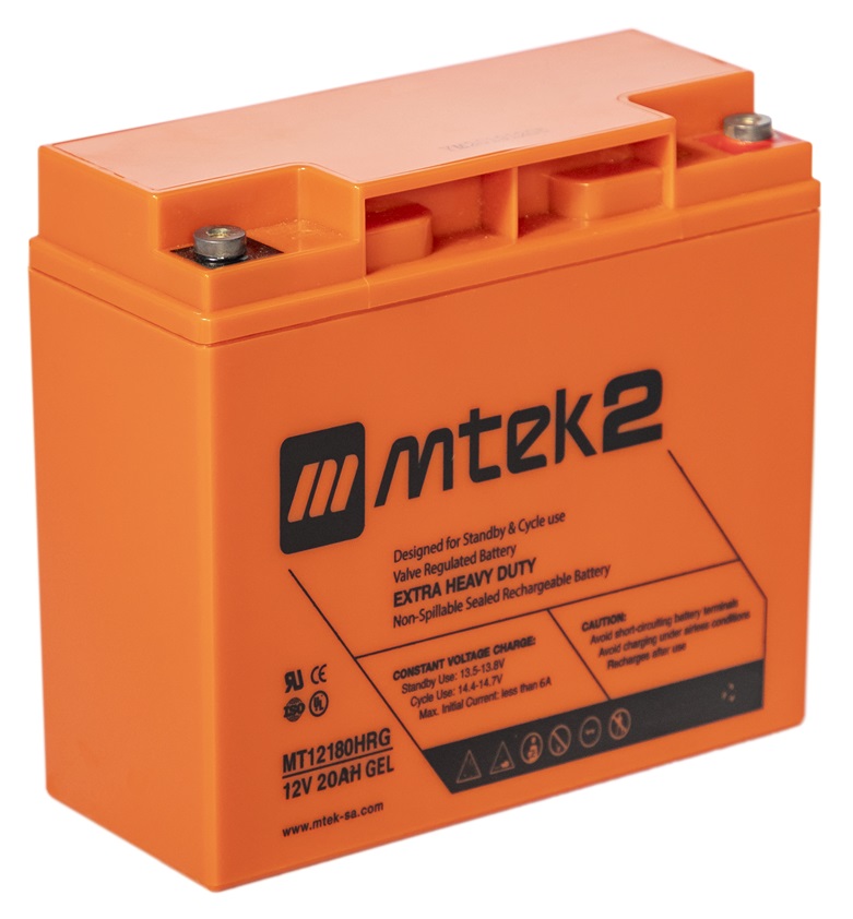 Batería de Ciclo Profundo 12V/ 20Ah - MTEK MT12180HRG GEL | 2304 - Baterías MTek de Plomo-Acido para Sistemas Solares & Eólicos, Regulada por válvula (VRLA), Sellada libre de mantenimiento 