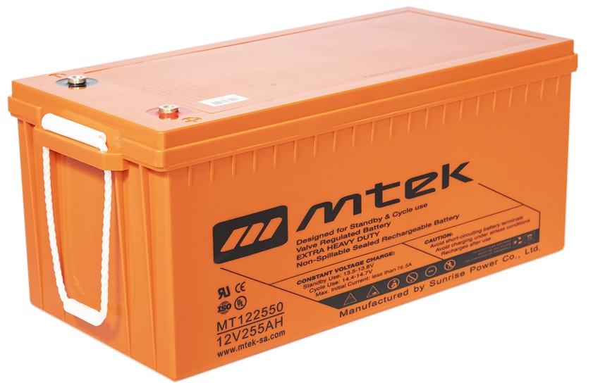 Batería de Ciclo Profundo 12V/255Ah / MTEK MT122550G GEL | 2304 - Baterías MTek de Plomo-Acido para Sistemas Solares & Eólicos, Regulada por válvula (VRLA), Sellada libre de mantenimiento 
