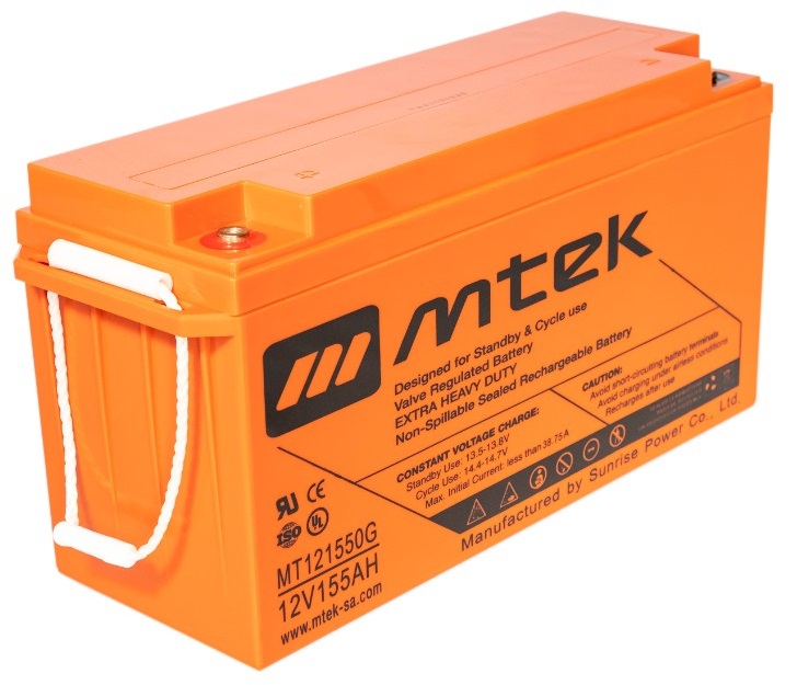 Batería de Ciclo Profundo 12V/155Ah – MTEK MT121550G GEL | 2304 - Baterías MTek de Plomo-Acido para Sistemas Solares & Eólicos, Regulada por válvula (VRLA), Sellada libre de mantenimiento 