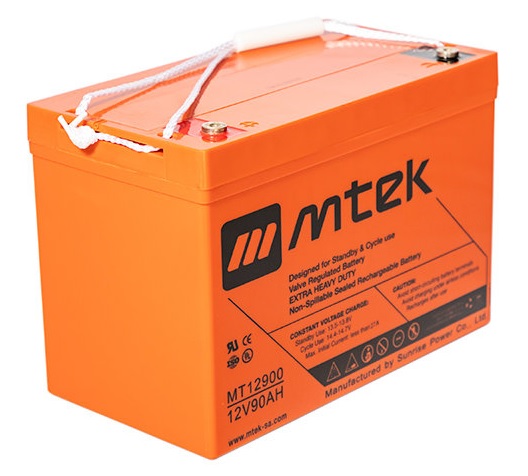 Batería 12V/ 90Ah - MTEK MT12900 AGM | 2304 - Batería de plomo ácido regulada por válvula (VRLA), Sellada libre de mantenimiento, Tecnología Absorbent Glass Mat (AGM), 12V/90Ah @ 20-Hr Rate, Tipo de Trminal: Cobre T5/T9, Material: Resina ABS
