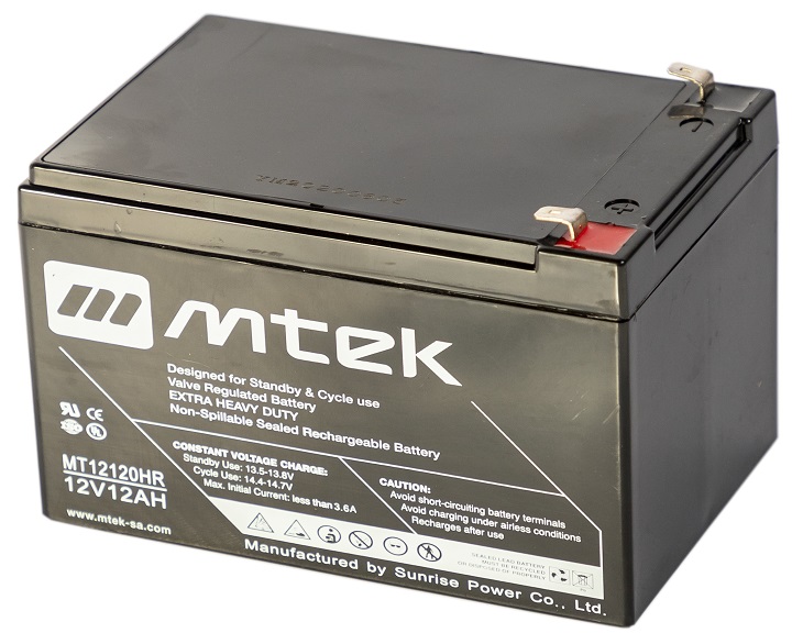 Batería 12V/ 12Ah - MTEK MT12120HR AGM | 2304 - Baterías MTek de Plomo-Acido, Regulada por válvula (VRLA), Sellada libre de mantenimiento 