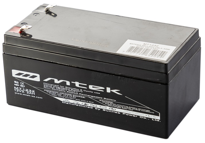 Batería 12V-  3.2Ah / MTEK MT1232 AGM | 2308 - Baterías MTek de Plomo-Acido, Regulada por válvula (VRLA), Sellada libre de mantenimiento 