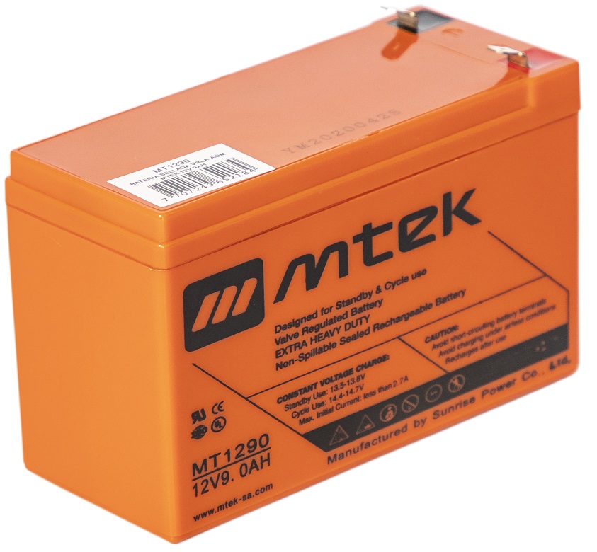 Batería 12V/  9.0Ah - MTEK MT1290 AGM | 2304 - Baterías MTek de Plomo-Acido, Regulada por válvula (VRLA), Sellada libre de mantenimiento 