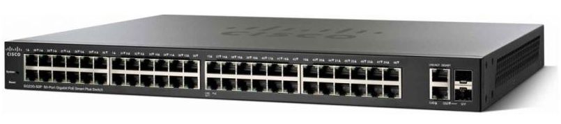  Switch PoE 50-Puertos - Cisco SG220-50P / 2-SFP | Smart Switch Capa 2, 48 Lan Port Gigabit (PoE 375W), 2 SFP Port Gigabit, Ram 128MB, Flash Memory 32MB, Switching Capacity 100Gbps, Forwarding Performance 74.4Mpps, 256 VLANs, MAC Address 8k, ACL 512 Rules