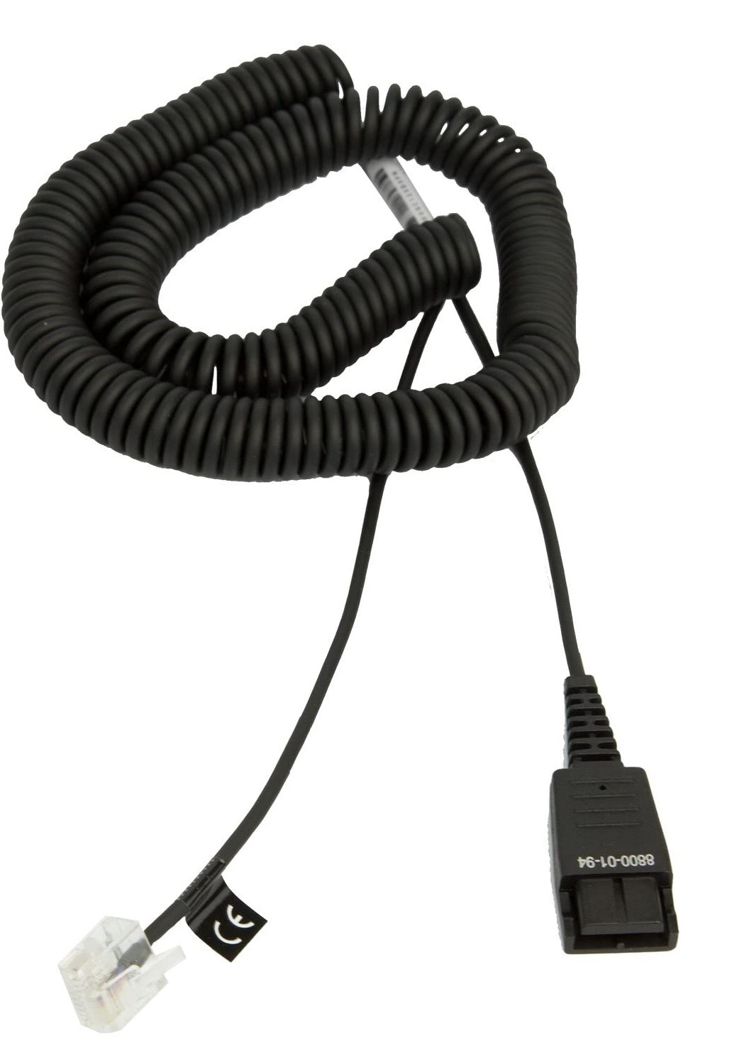 Cable Adaptador QD a RJ-45 - Jabra 8800-01-94 | 2203 - Cable de desconexión rápida QD a Modular RJ-45 para teléfonos Siemens OpenStage, Color: Negro, Espiral, Longitud: 50 cm, Longitud espiral: 2 m, Conector RJ45 y QD
