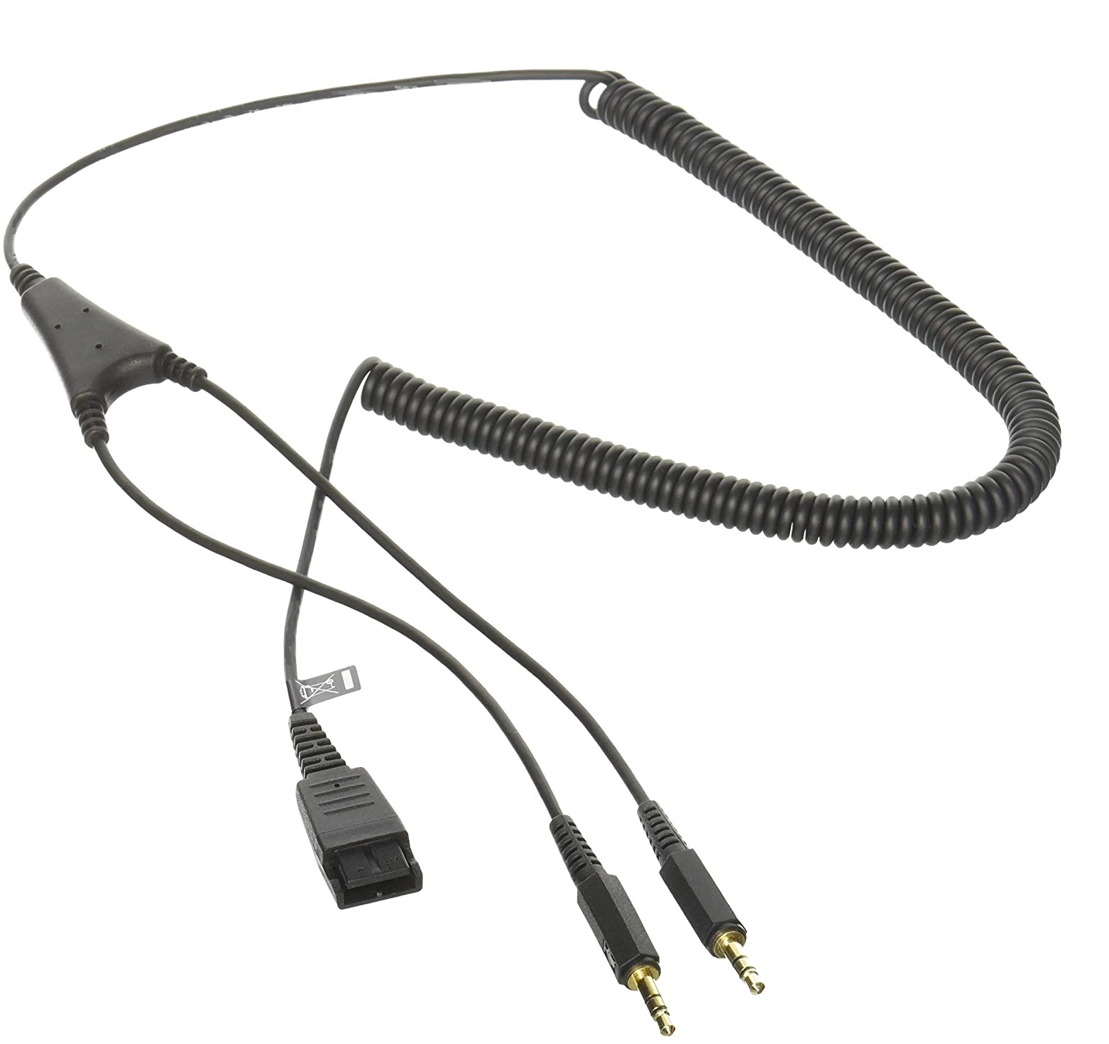Cable QD PC Jabra 8734-599 | 2210 - Cable Alargador Jabra de desconexión rápida con 2 Clavijas 3.5 mm, Cable en espiral, Longitud de cable: 50 cm, Longitud del cable en espiral: 2 m, Puertos e Interfaces: QD, 2x conector de 3.5 mm