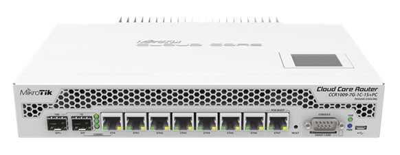 Router MikroTik CCR1009-7G-1C-1S+PC / 8-Port | 2309 - CCR1009-7G-1C-1S+PC / Cloud Core Router con 7-Puertos Ethernet Gigabit, 1-Puerto Combinado (LAN/SFP) Gigabit, 1-Puerto SFP+ 10G, 1-Puerto USB, Procesador TLR4-00980 9-Core 1000Mhz, Memoria RAM 2GB