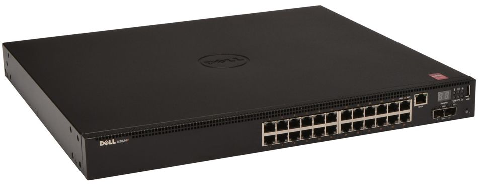 Switch PoE 24-Puertos - Dell N2024P / 2-SFP+ 10G | Administrable Capa 2+, 24x RJ45 10/100/1000Mb PoE+ (up to 30.8W) autosensing Ports, 2x SFP+ ports, 2x Stacking ports, 1x integrated 1000W PSU, DN_N2024PANV1 