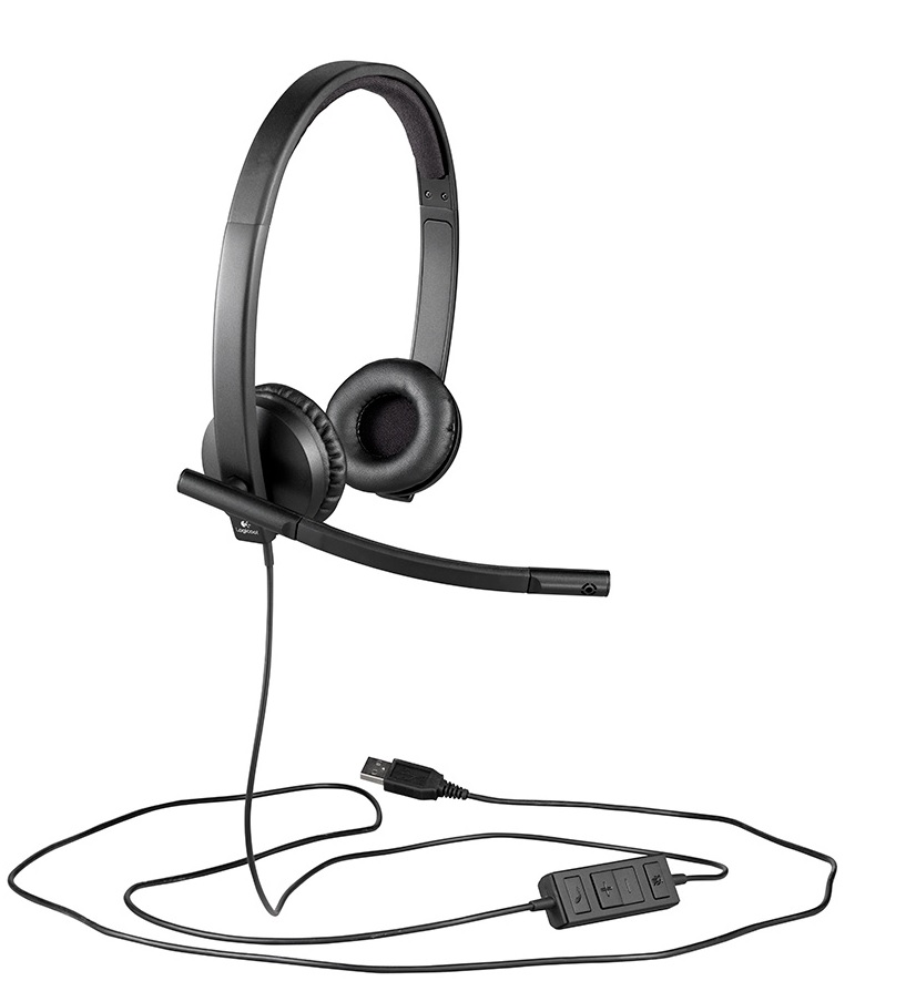 Diadema USB Biaural / Logitech H570e | 2308 - 981-000574 / Auricular USB-A, Cancelación de eco, Micrófono con supresión de ruido, Controles integrados intuitivos, Optimizada para voz y música, Certificación Skype for Business, Compatible con Zoom 