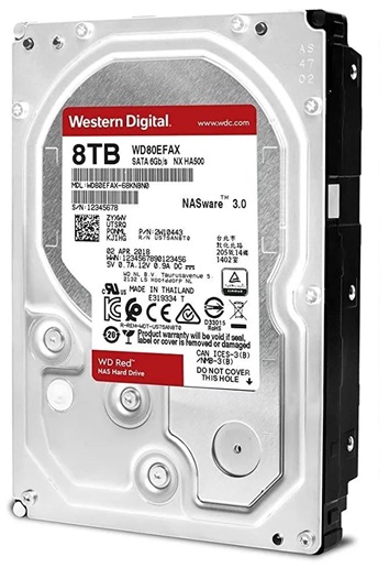 Disco Duro para NAS - WD Red WD80EFAX / 8TB | Western Digital, Formato 3.5'', Interface SATA III 6 Gb/s, Caché 256MB, 5400 rpm, Velocidad 210 Mbps