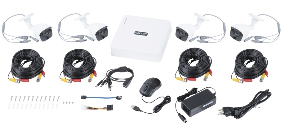 Sistema de videovigilancia – EPCOM LB7KIT4M | 2112 – Sistema de videovigilancia, Incluye: DVR S04TURBOH / 4 Cámaras LB7TURBOG2 / 4 Cables (18m) / Fuente de alimentación / Cable 5 vías, DVR: 4 CH TurboHD + 1 Canal IP, Cámara: HD 720p (1MP), Lente: 2.8mm 
