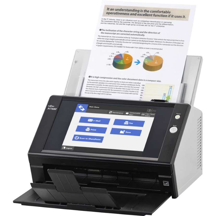Escaner Fujitsu N7100 | 2110 - Escáner Fujitsu N7100, Alimentador Vertical, ADF 50 hojas, Color CIS x 2, 3, Resolución óptica 600 ppp, Velocidad (A una cara 25 ppm (200, 300 ppp), A dos caras 50 ipm (200, 300 ppp), Ethernet Port, Formatos PDF, JPEG, TIFF
