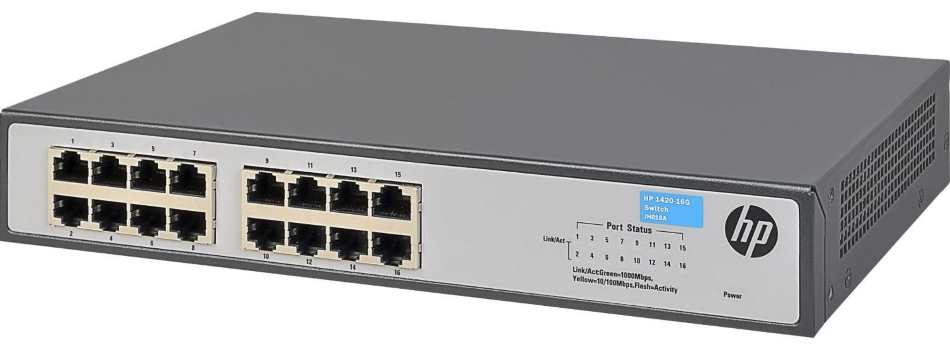 Switch 16 Puertos / HPE Aruba 1420 JH016A | 2308 - Switch No Administrable con 16-Puertos LAN Gigabit, Capa 2, Conmutación 32Gbps, Procesamiento 23.8Mpps, Memoria búfer 512KB, Memoria Flash 1MB, Latencia 100 Mb < 8 µs, Latencia 1000 Mb < 16 µs