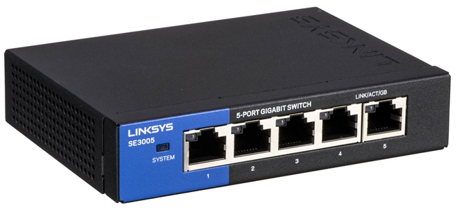  Switch  5-Puertos - Linksys SE3005 | 2110 - Switch No Administrable, 5-Puertos LAN Gigabit detección automática, Calidad de servicio (QoS), Plug & Play, Modo de ahorro de energía avanzada detecta los puertos no utilizados, Diseñado para estar ubicado