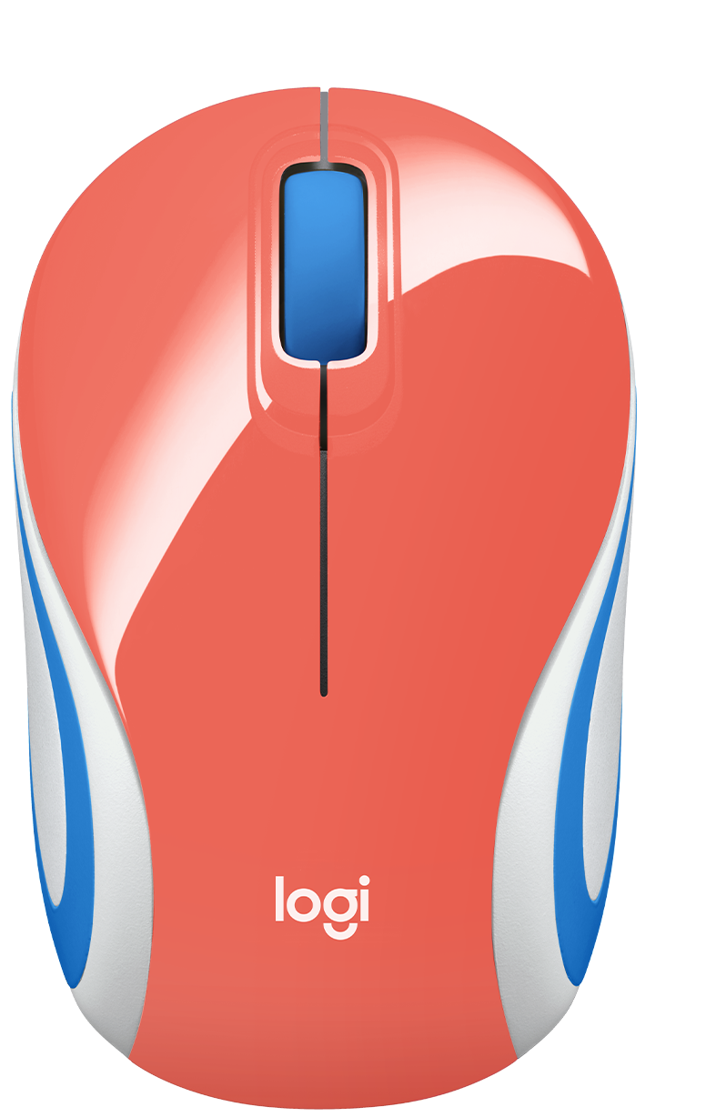 Mouse inalámbrico - Logitech M187 / 910-005362 – Coral | 2109 - Mini mouse inalámbrico, Sensor óptico, 1000 dpi, Botones: 3, Botón scroll, Ambidextro, Baterías: 1x AAA, Cobertura: 10 m, Interfaz: Receptor USB, Conector: USB-A