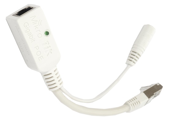 PoE Pasivo - MikroTik RBGPOE | Adaptador MikroTik Gigabit PoE para alimentar cualquier RouterBoard a través de Gigabit Ethernet. Corriente: 2AMP, Voltaje de Entrada/Salida: 18 – 57V. El GPOE tiene conectores blindados y puede ser usado con cualquier