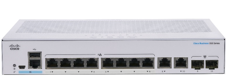  Switch  8-Puertos - Cisco CBS350-8T-E-2G / 2-SFP | Administrable, Capas L2/L3, Gigabit Ethernet, 2x Combo SFP, Direcciones MAC: 16000 entradas, VLANs: 4094. CBS350-8T-E-2G-NA