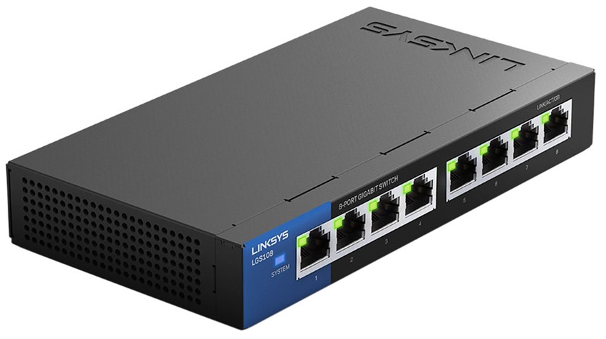  Switch 8-Puertos – Linksys LGS108 | 2110 - Conmutador Gigabit Ethernet no administrado, 8-Puertos Ethernet Gigabit, Capacidad de conmutación: 16 Gbps, Tasa de reenvío 1.48 Mpps, Tabla de direcciones MAC: 8K