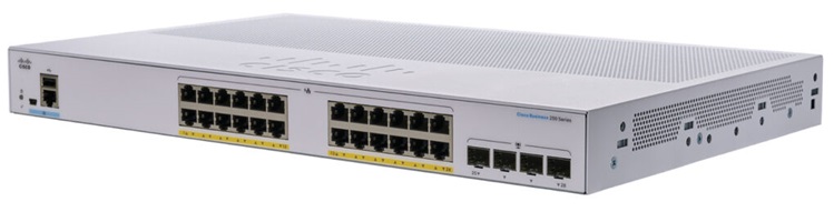  Switch PoE 24-Puertos - Cisco CBS250-24P-4G-NA / 4-SFP | 2111 - Switch Cisco Business Administrado, Capa 2 y 3, 24-Puertos Gigabit PoE+, 4-Puertos SFP Gigabit, 1-Puerto USB-A Consola, Presupuesto PoE 195W, Procesador ARM 800Mhz, Memoria RAM 512GB 