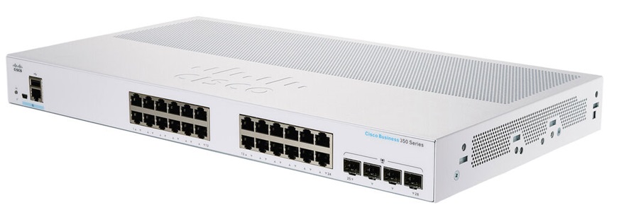  Switch 24-Puertos - Cisco CBS350-24T-4G-NA | 2202 - 24 puertos Gigabit Ethernet, 4 puertos SFP de 1 GbE, Procesador: ARM 800 MHz, Memoria Flash: 256 MB, Memoria RAM: 512 MB, Soporte Capa 2 & Capa 3, Capacidad de conmutación de 56 Gb/s 