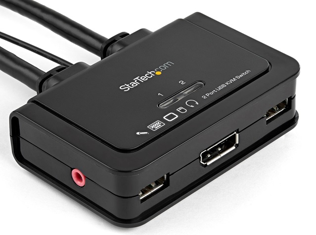  Switch KVM 2-Puertos – StarTech SV211DPUA / USB-DisplayPort | Resolución 2560x1600, Doble Pantalla Full HD, Cables Integrados, Soporta Audio, Windows & Mac 