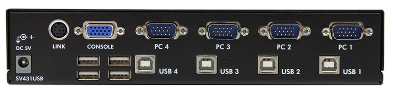  Switch KVM 4-Puertos – StarTech SV431USB / USB-VGA | 2201 - Resolución 1920x1440, Alimentación por USB, Montaje en Rack, Hot Plug, No soporta Audio 
