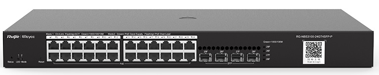 Switch 24-Puertos - Ruijie Reyee RG-NBS3100-24GT4F | 2211 - Switch Gestionable Capa 2, 24-Puertos LAN Gigabit, 4-Puertos SFP Gigabit, Capacidad de conmutación: 336 Gbps, Tasa de reenvío de paquetes: 42 Mpps, Tabla de direcciones MAC 8K