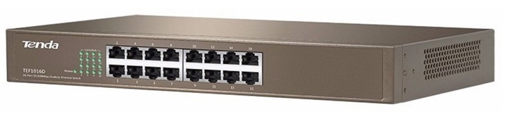 Switch 16-Puertos - Tenda TEF1016D | No Administrable, 16-Puertos LAN 10/100, 3.2 Gbps, Tabla MAC 4K, Ancho de banda 200 Mbps, Protección contra rayos 6KV