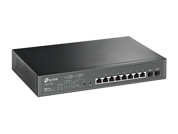  Switch PoE  8-Puertos - TP-Link T1500G-10MPS / 2-SFP | 2110 - Switch Gestionable, 8-Puertos Ethernet Gigabit (PoE+ 116W), 2-Ranuras SFP Gigabit, Capa 2, Memoria Buffer 512KB, Bandwidth/Backplane: 20Gbps, Packet Forwarding Rate: 14.9Mpps, MAC Address 