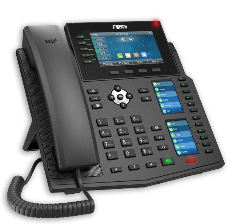 Teléfono IP - Fanvil X6U / 20 Líneas SIP | 2206 - Teléfono IP empresarial, 20 líneas SIP, Conferencia de 3 vías, Pantalla principal de 4.3'' (480 x 272 píx), Dos pantallas laterales de 2.4'' (320 x 240 píxeles), Audio HD con altavoz Harman, 60 teclas