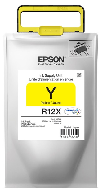 Tinta Epson R12X Amarillo / 20k | 2301 - Tinta Original Epson TR12X420 Amarillo. Rendimiento Estimado 20.000 Páginas al 5%. Impresoras Compatibles: Epson WorkForce Pro WF-R4640, WF-R5690, F-R5190  