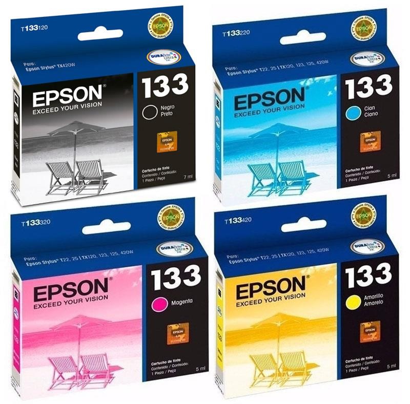 Tinta para Epson Stylus Tx235W | 2110 -  Tinta Original Epson. El Kit Incluye: T133120 Negro, T133220 Cyan, T133320 Magenta, T133420 Amarilla.  