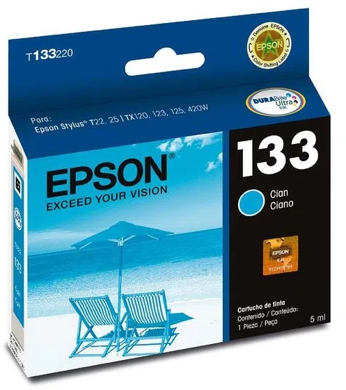 Tinta Epson 133 T133220 Cian | 2301 - Cartucho de Tinta Original Epson 133 para Impresoras Stylus 