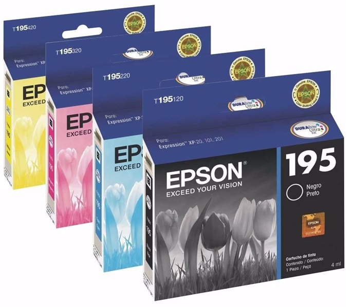 Tinta para Epson Expression XP-101 | 2110 - Tinta Original Epson. El Kit Incluye: T195120-AL Negro, T195220-AL Cyan, T195320-AL Magenta, T195420-AL Amarilla.  