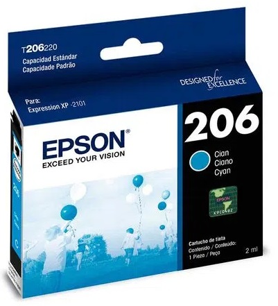 Tinta Epson 206 T206220-AL Cian | 2301 - Tinta Original Epson T206220-AL Cian 