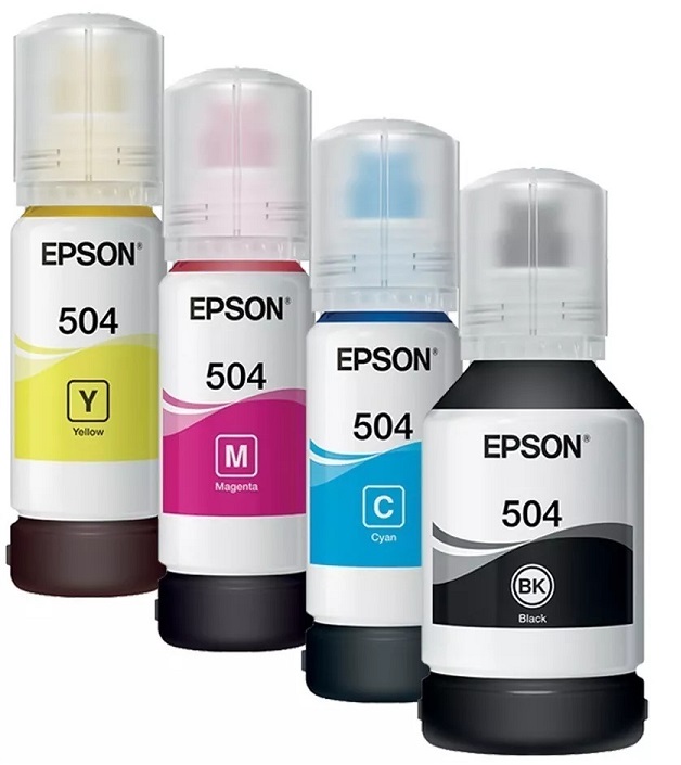 Tinta Epson T504220 | 2110 - Tinta Original Epson T504. El Kit Incluye: T504120 Negro, T504220 Cian, T504320 Magenta, T504420 Amarilla. Rendimiento: Color 6.000 Pág / Negro 7.500 Pág al 5%. L4150, L4160, L6161, L6191, L14150