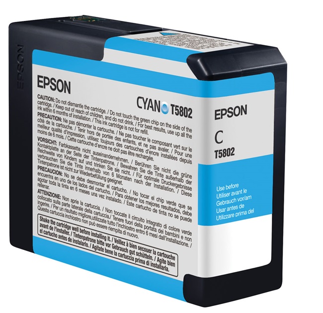 Tinta Epson T5802 Cian / 80 ml | 2202 - Cartucho de Tinta Original Epson T580200 Cian de 80 ml. Impresoras Compatibles: Epson Stylus Pro 3800, 3880 