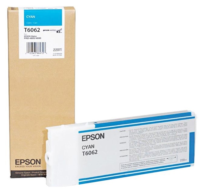 Tinta Epson T6062 Cian / 220ml | 2301 - Cartucho de Tinta Original Epson T606200 Cian de 220-ml. Impresoras Compatibles: Epson Stylus Pro 4800, 4880  