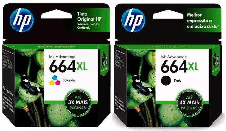 Tinta para HP DeskJet Ink Advantage 3835 / HP 664XL | Original Ink Cartridge HP 664XL. El Kit Incluye: F6V30AL Tricolor, F6V31AL Negro. HP664XL 