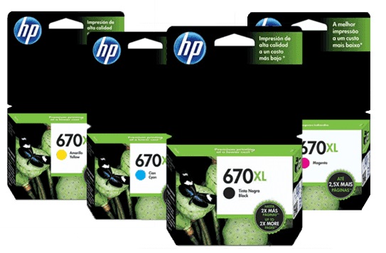 Tinta para HP DeskJet Ink Advantage 3525 / HP 670 | Original Ink Cartridge HP 670XL. El Kit Incluye: CZ117AL CZ118AL CZ119AL CZ120AL HP670XL 