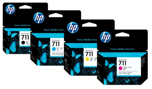 Tinta para Plotter HP Designjet T130 / HP 711 | 2110 - Cartuchos de Tinta Originales HP 711. El Kit Incluye: CZ129A Negro, CZ130A Cian, CZ131A Magenta, CZ132A Amarillo, CZ133A Negro.  