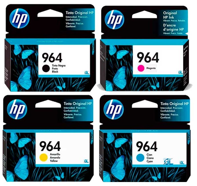 Tinta para HP OfficeJet Pro 9020 / HP 964 | 2305 - Cartuchos de Tinta Original HP 964. El Kit Incluye: 3JA50A Cyan, 3JA51A Magenta, 3JA52A Amarillo, 3JA53A Negro. Rendimiento Estimado: Color 700 Páginas / Negro 1.000 Paginas al 5%. 1MR69C#AKY 