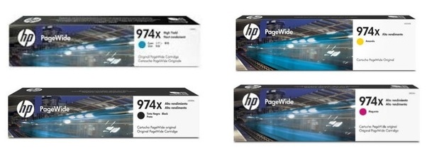 Tinta para HP PageWide Pro 452dw / HP 974X | Tinta Original HP-974X. El Kit Incluye: L0S08AL L0R99AL L0S02AL L0S05AL HP974X 