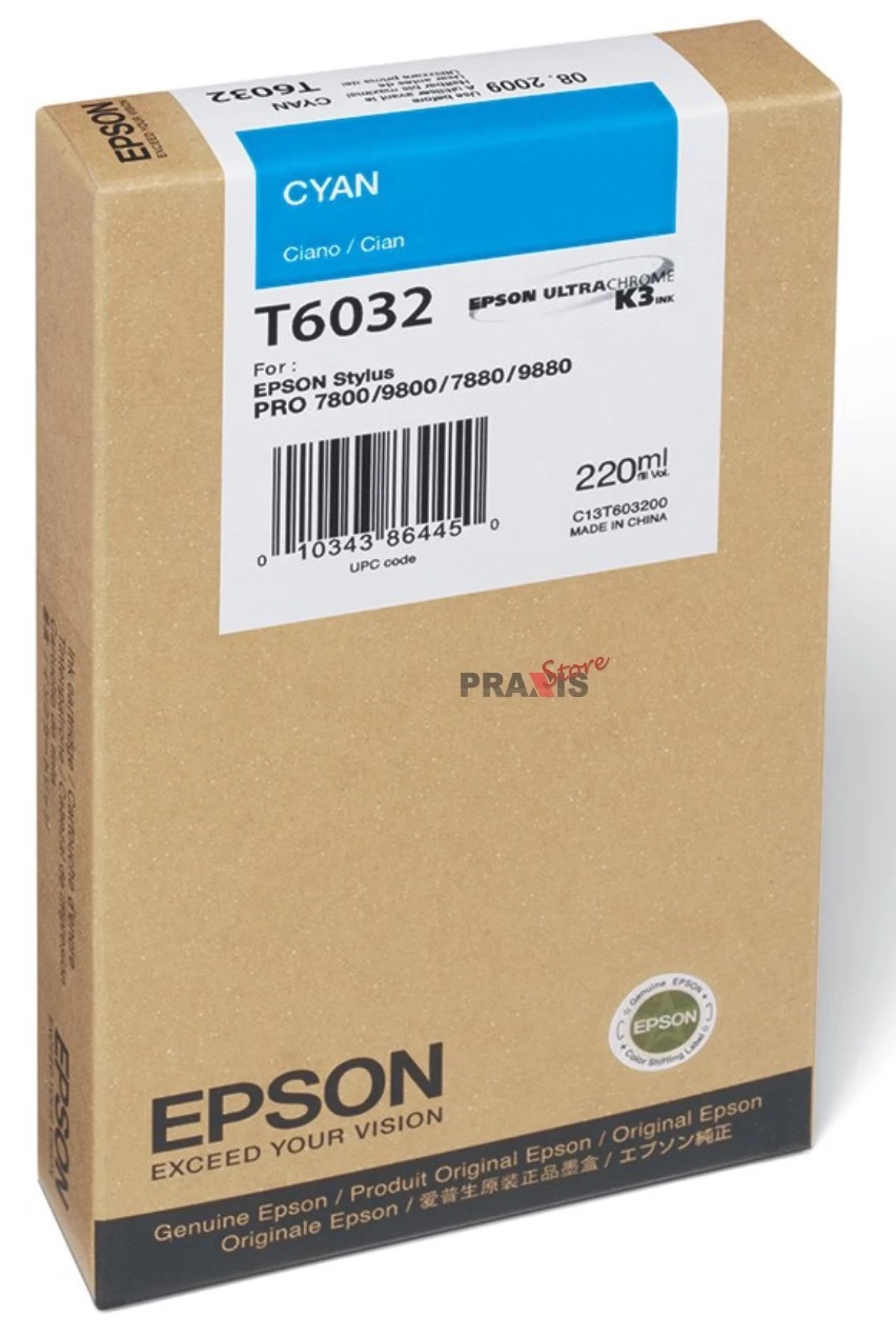 Tinta Epson T6032 Cian / 200 ml | 2111 - Cartucho de Tinta Original Epson UltraChrome T603200 Cyan de 200ml.