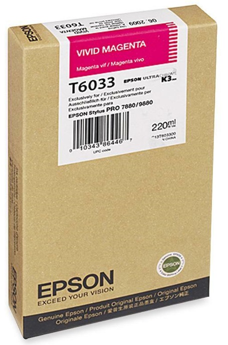 Tinta Epson T6033 Magenta / 220 ml | 2301 - Cartucho de Tinta Original Epson T603300 Magenta de 220ml. Plotters Compatibles: Epson Stylus Pro 7800, 9800, 9880 