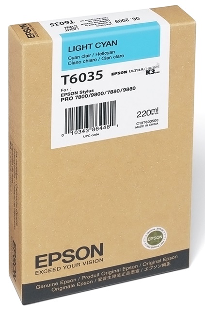 Tinta Epson T6035 Light Cian / 200 ml | 2111 - Cartucho de Tinta Original Epson UltraChrome T603500 Light Cyan de 200ml.