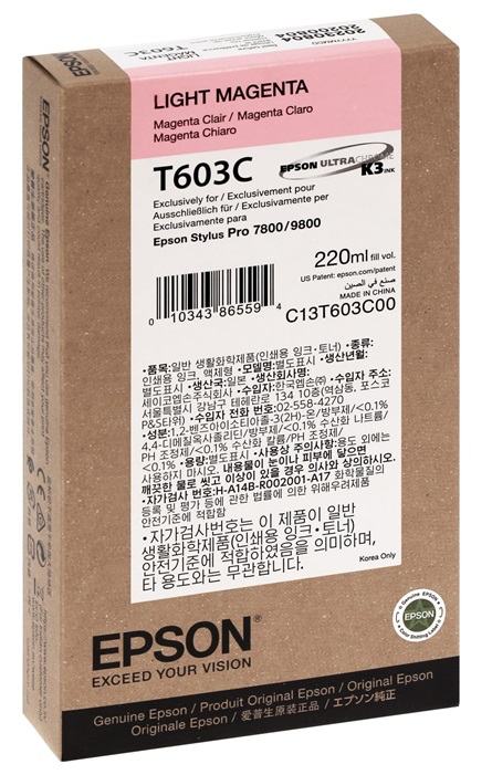 Tinta Epson T603C Magenta Claro / 220 ml | 2301 - Cartucho de Tinta Original Epson T603C00 Magenta Claro de 220ml. Plotters Compatibles: Epson Stylus Pro 7800, 9800, 9880 