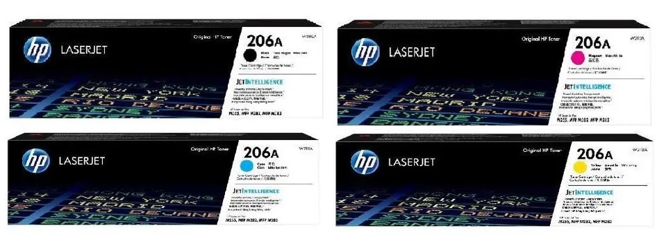 Toner para HP M282 / HP 206A | 2402 - Toner para HP Color LaserJet Pro MFP M282. El Kit Incluye: W2110A Negro, W2111A Cian, W2112A Amarillo, W2113A Magenta. Rendimiento: Negro 1.350 / Color 1.250 Paginas al 5%. HP M282cdw M282fdw 
